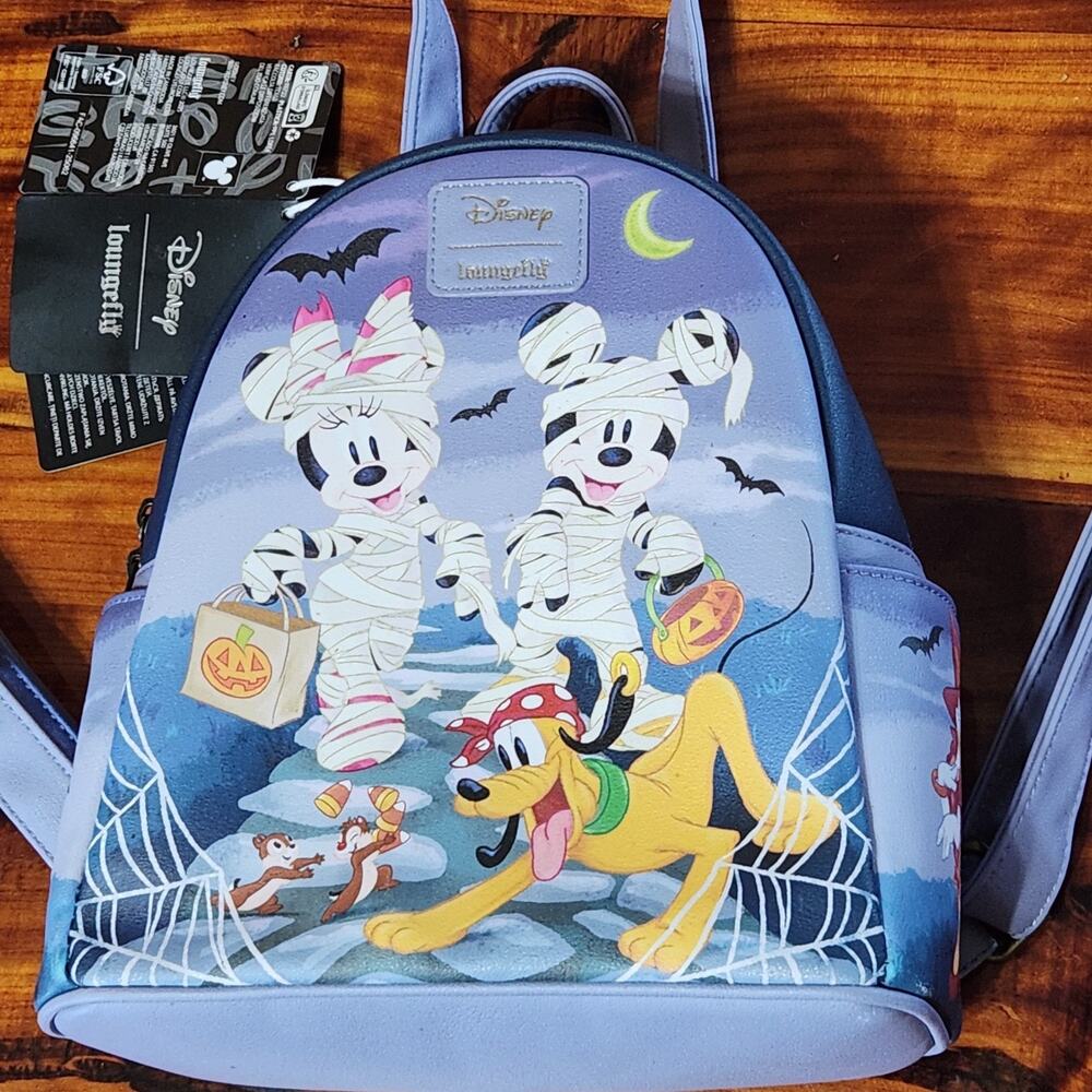 New Loungefly Disney Mini Backpack Halloween Mickey Minnie Mouse Pluto Haunted